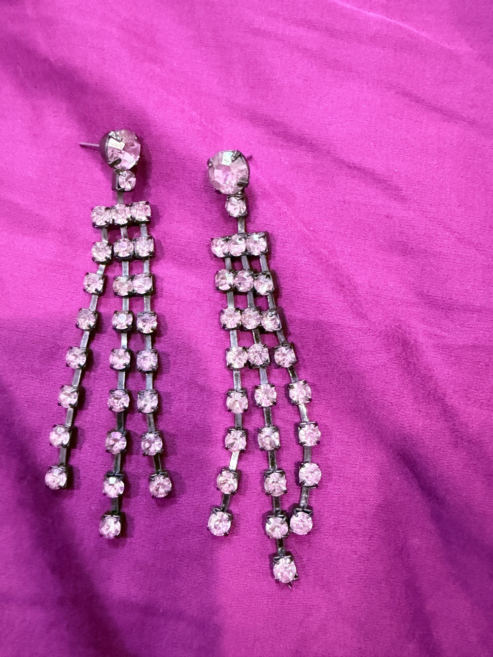 Pink Crystal Drop Earrings - Women's Fashion Jewelry